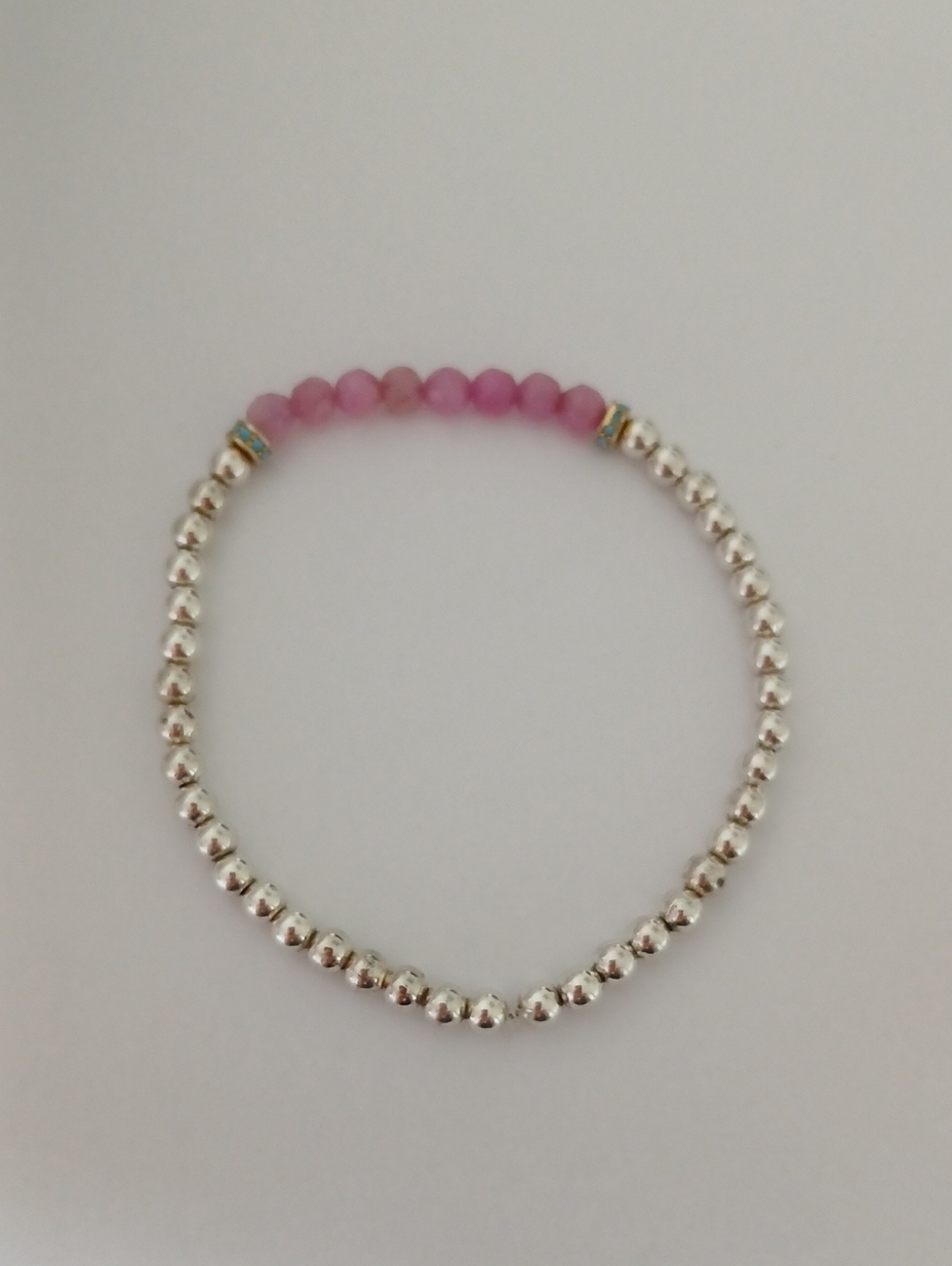 Silver Beaded Bracelet with Pink Tourmaline And Turquiose Accent Beads